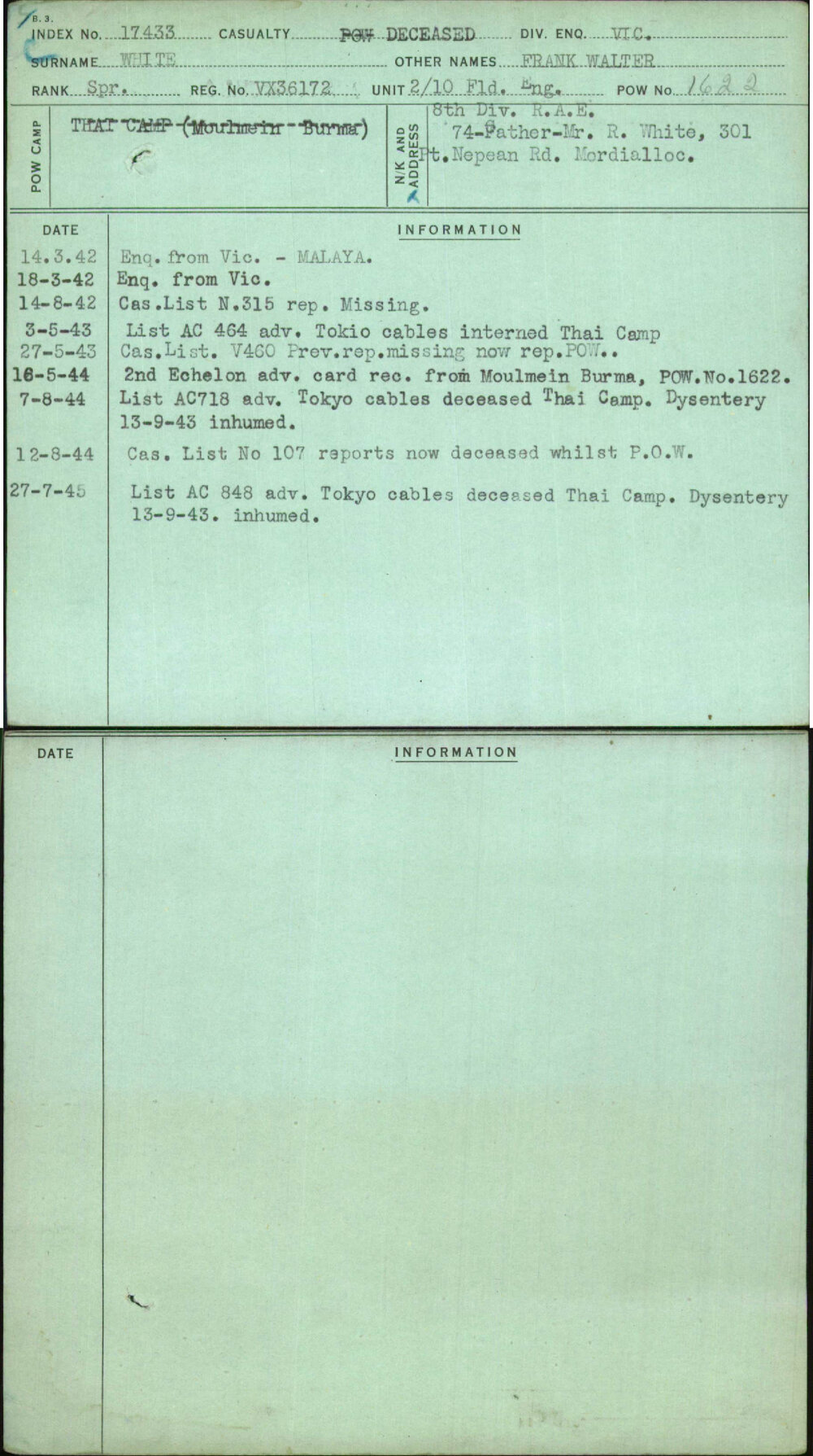 White, Frank Walter, VX36172