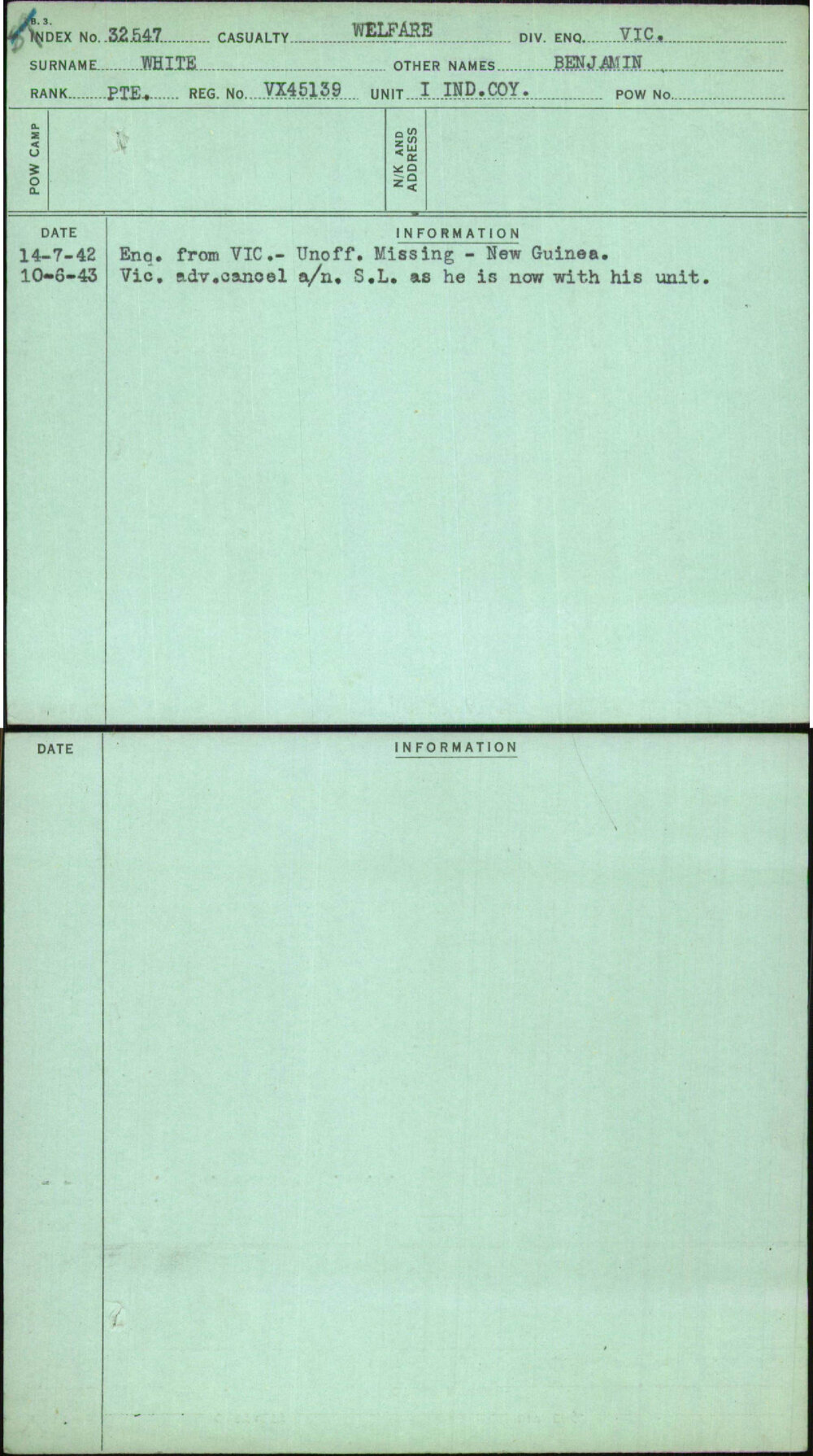 White, Benjamin, VX45139