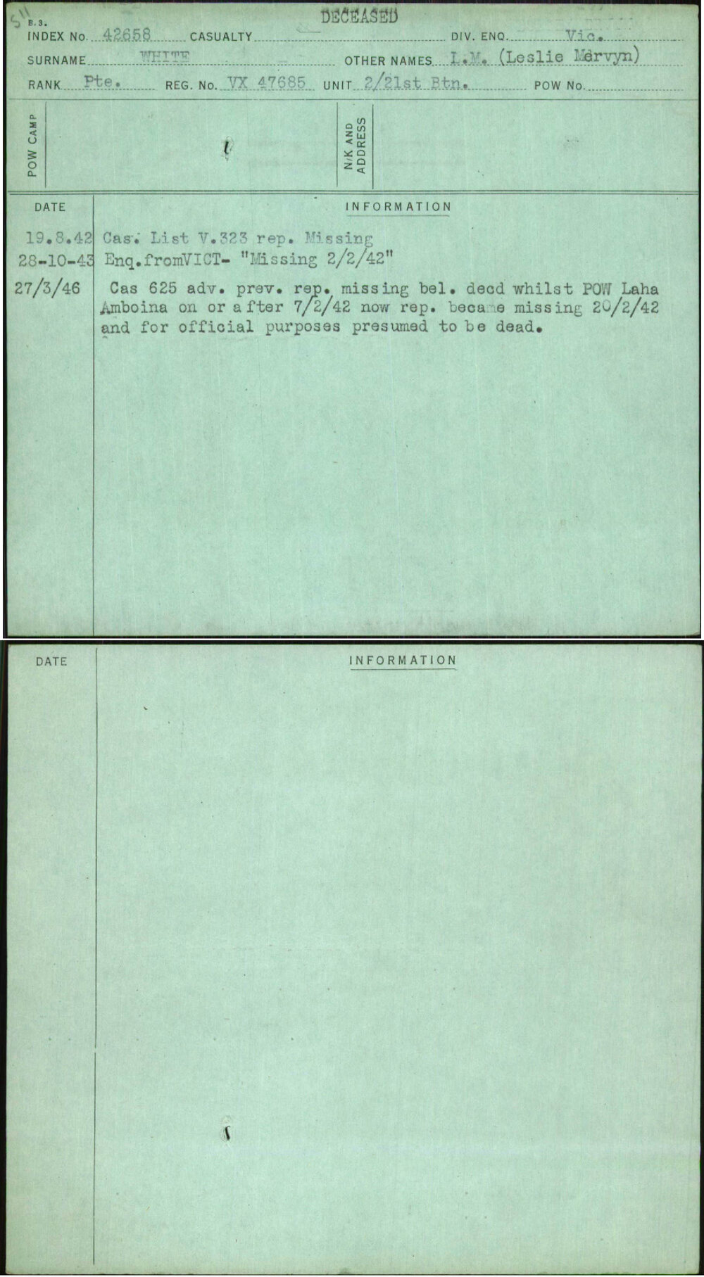 White, L M (Leslie Mervyn), VX47685