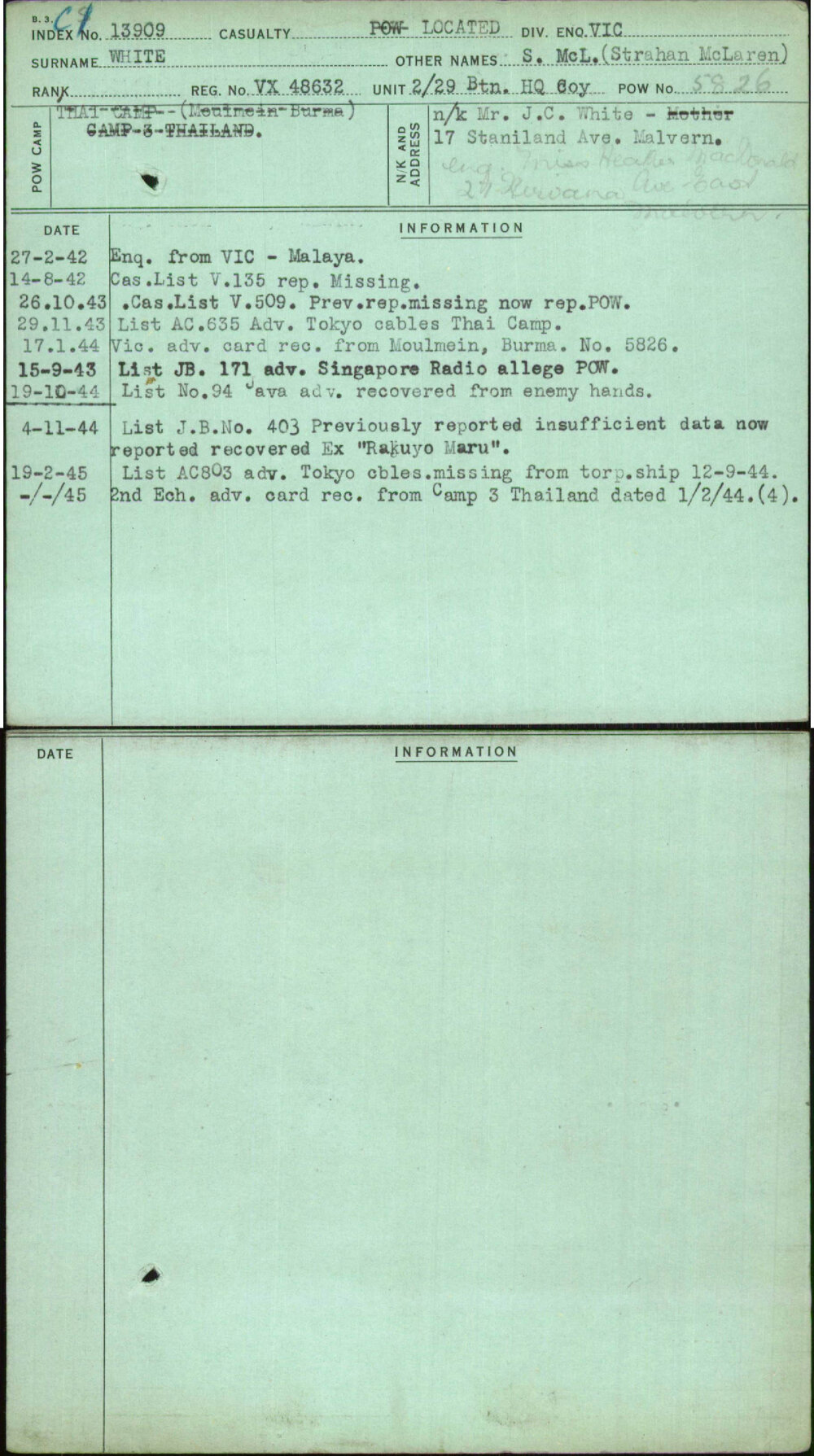 White, S Mcl (Strahan Mclaren), VX48632