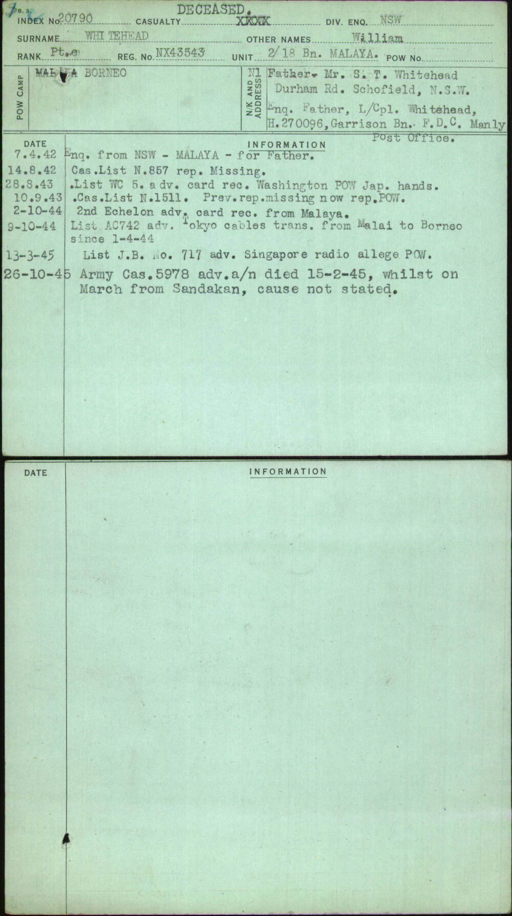 Whitehead, William, NX43543