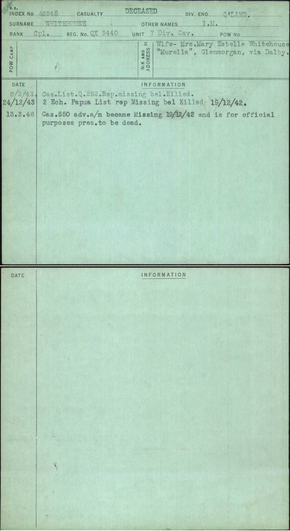 Whitehouse, I M, QX9440