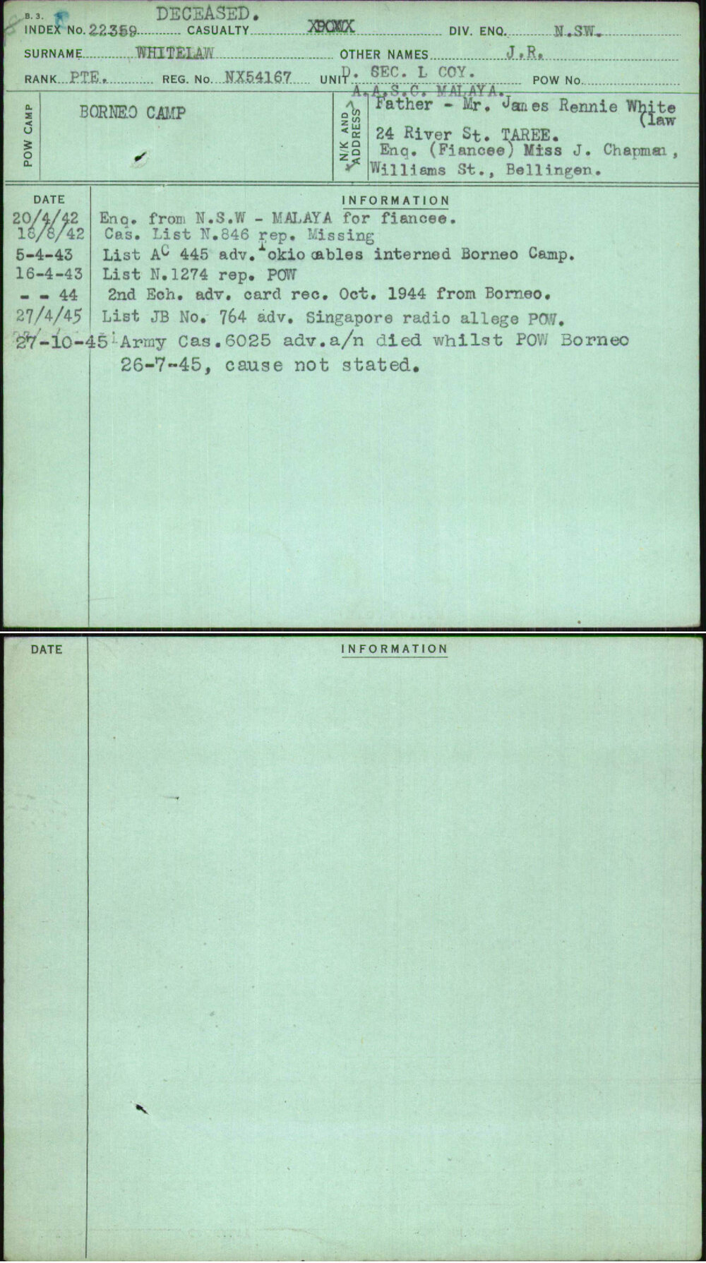 Whitelaw, J R, NX54167