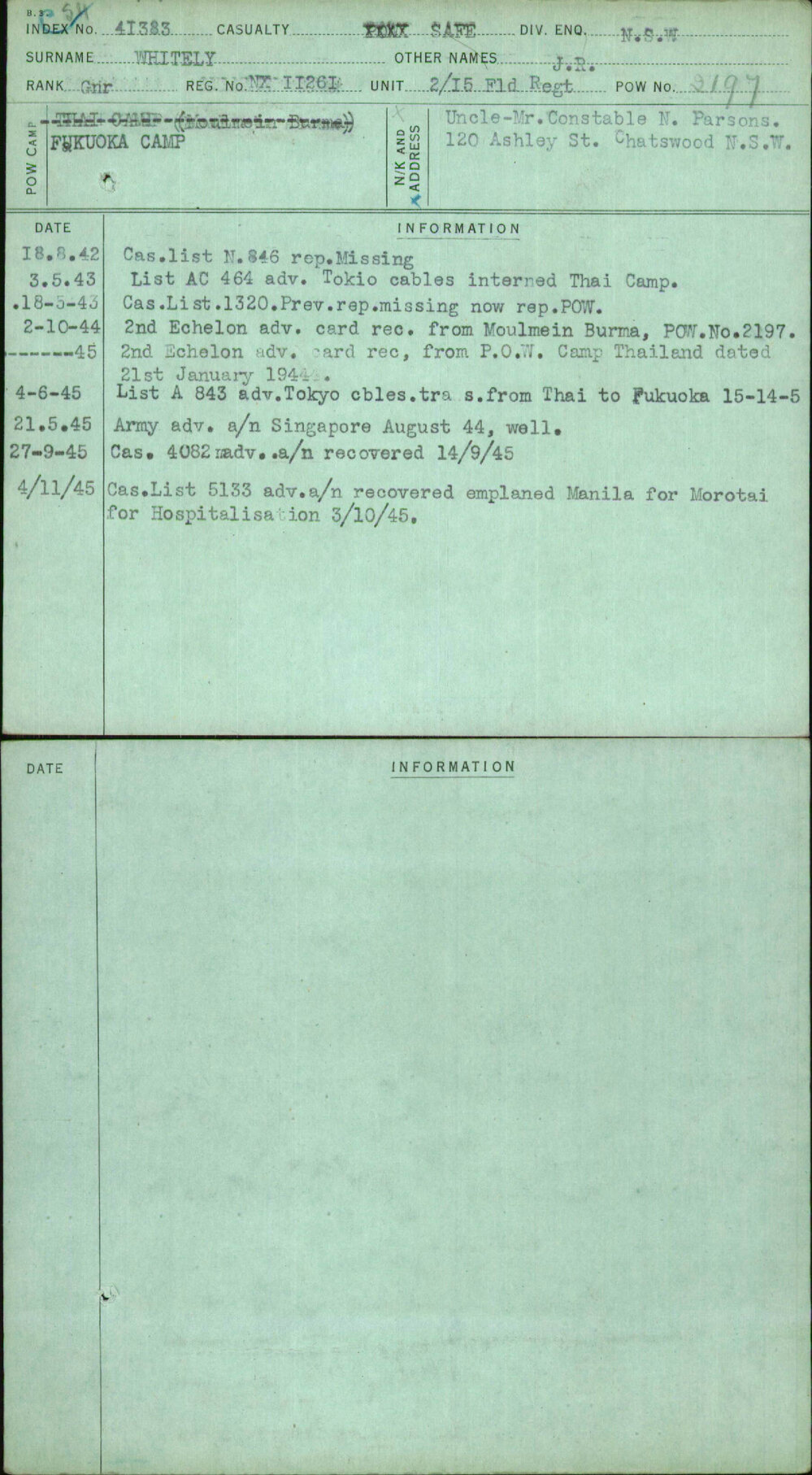 Whitely, J R, NX11261