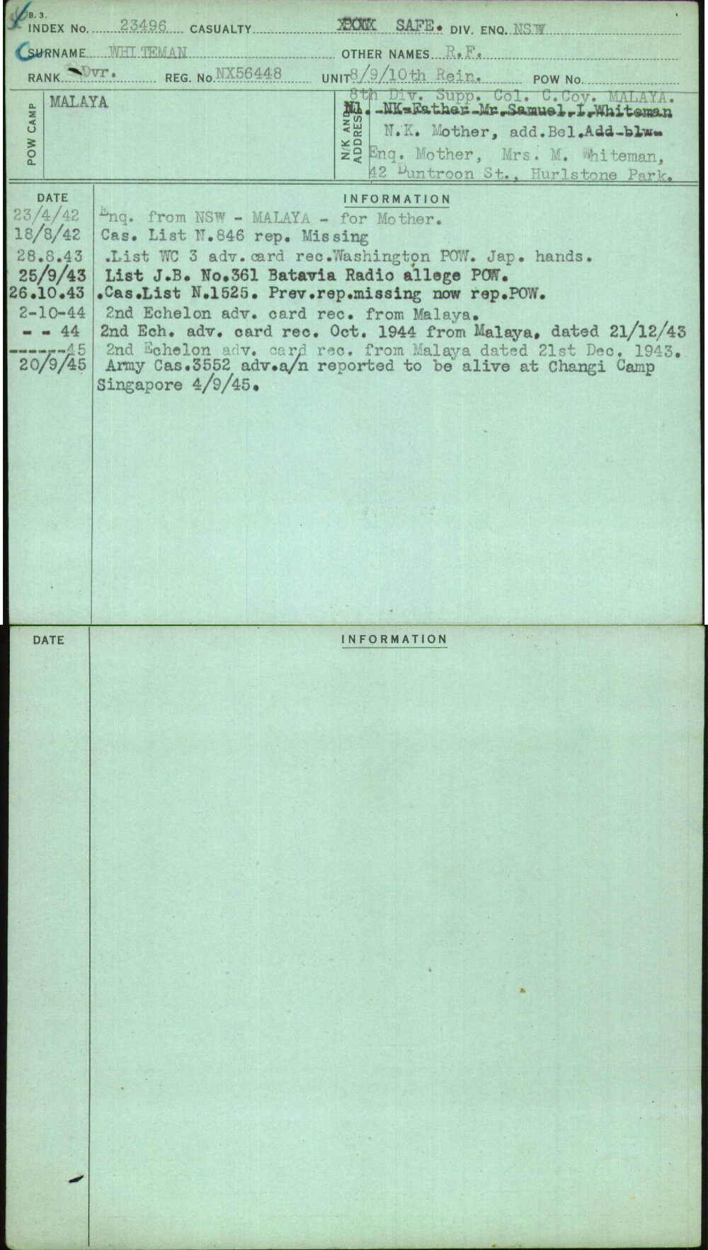 Whiteman, R F, NX56448