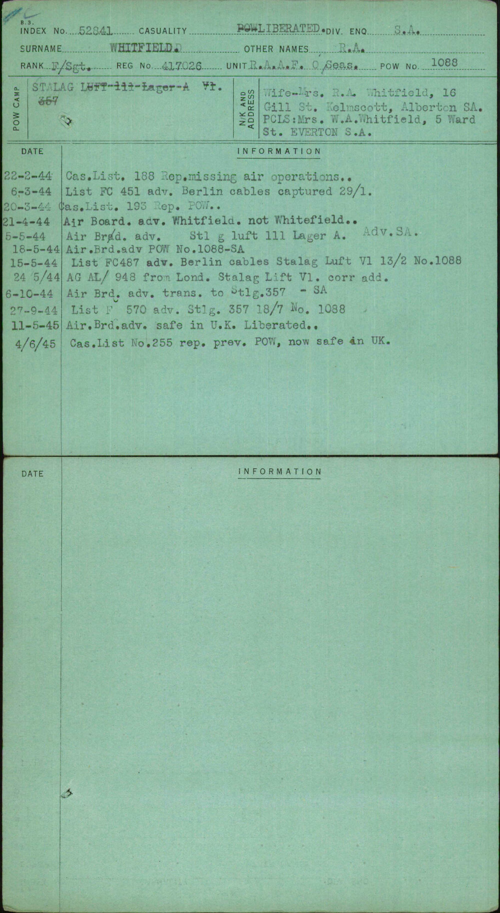 Whitfield, R A, 417026