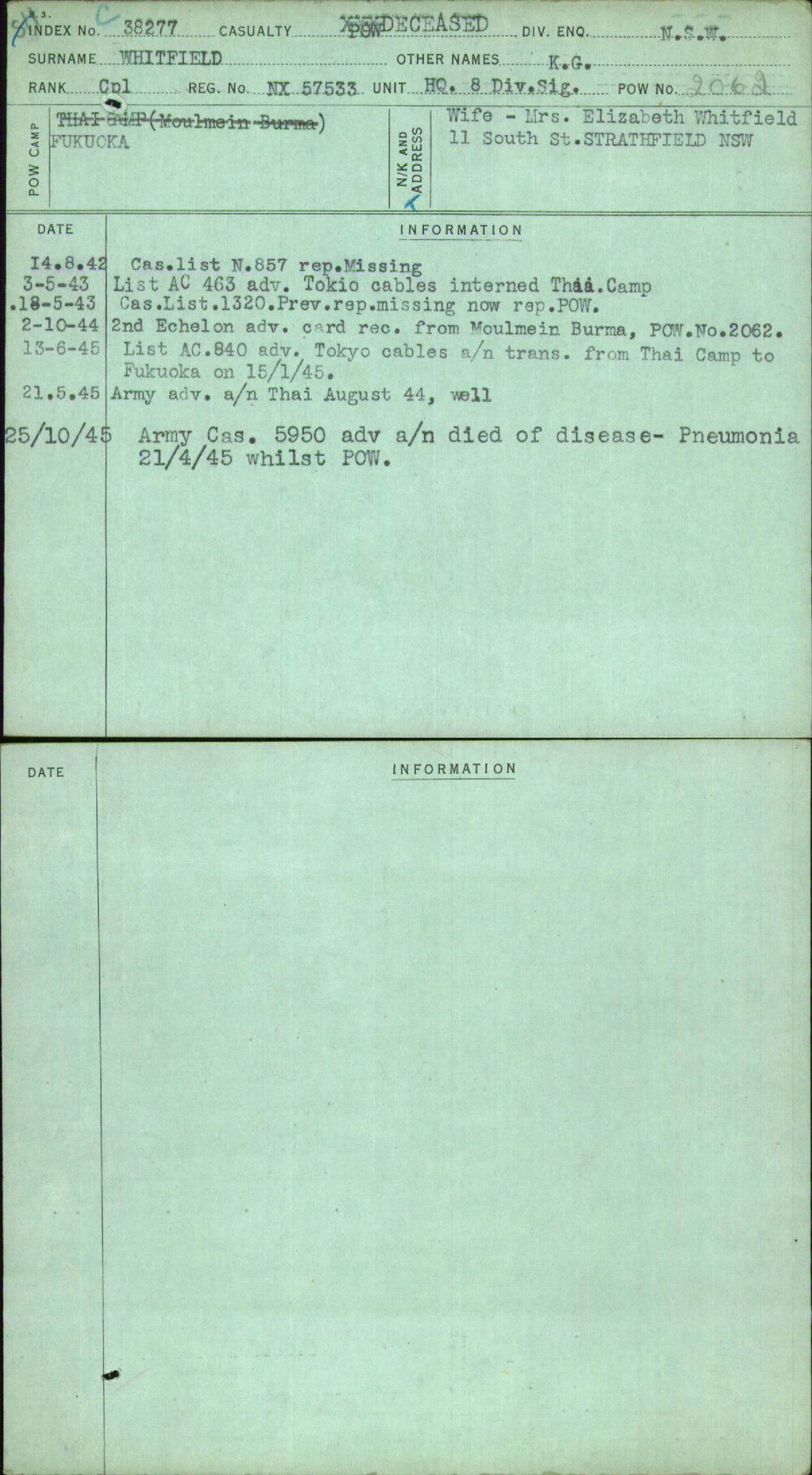 Whitfield, K G, NX57533