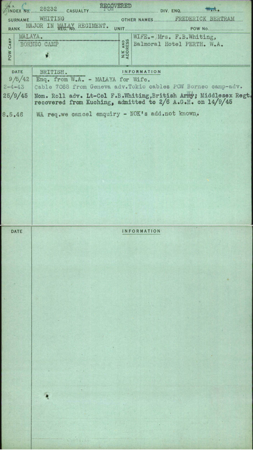 Whiting, Frederick Bertram, [No Service Number]