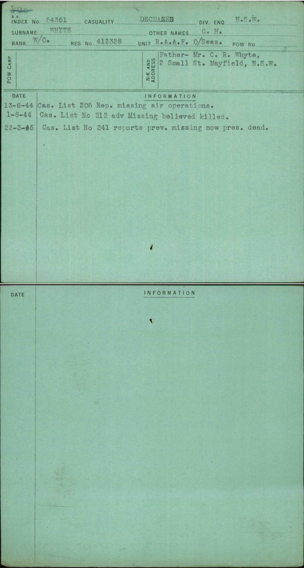 Whyte, C H, 412328