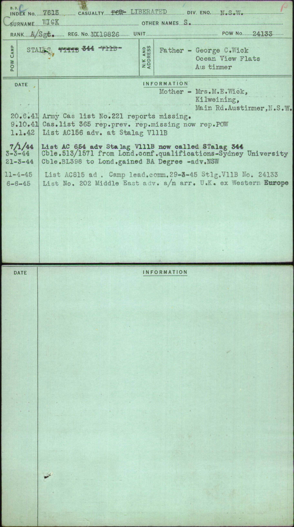 Wick, S, NX19826