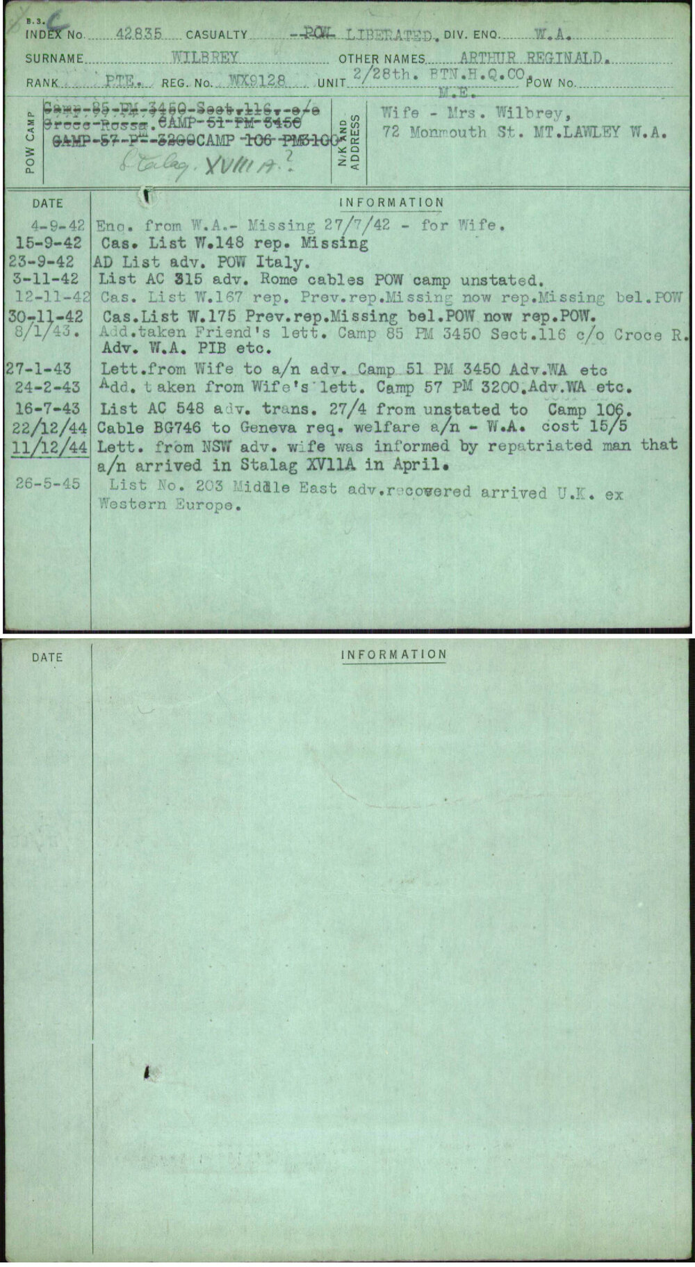Wilbrey, Arthur Reginald, WX9128