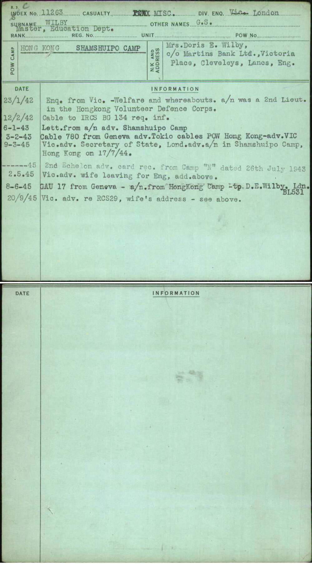 Wilby, G S, [No Service Number]