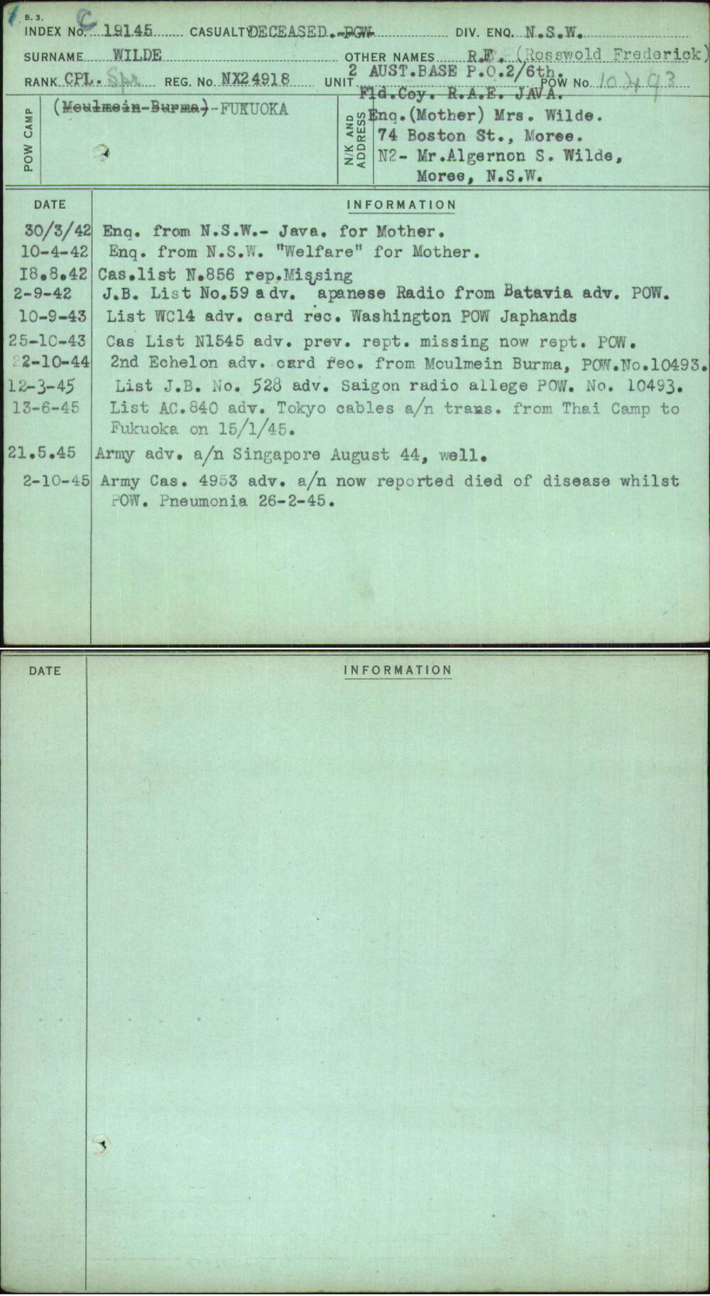 Wilde, R F (Rosswold Frederick), NX24918