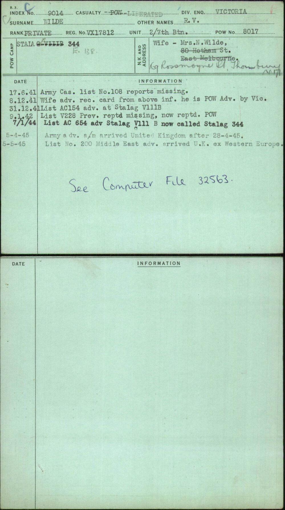 Wilde, R V, VX17812