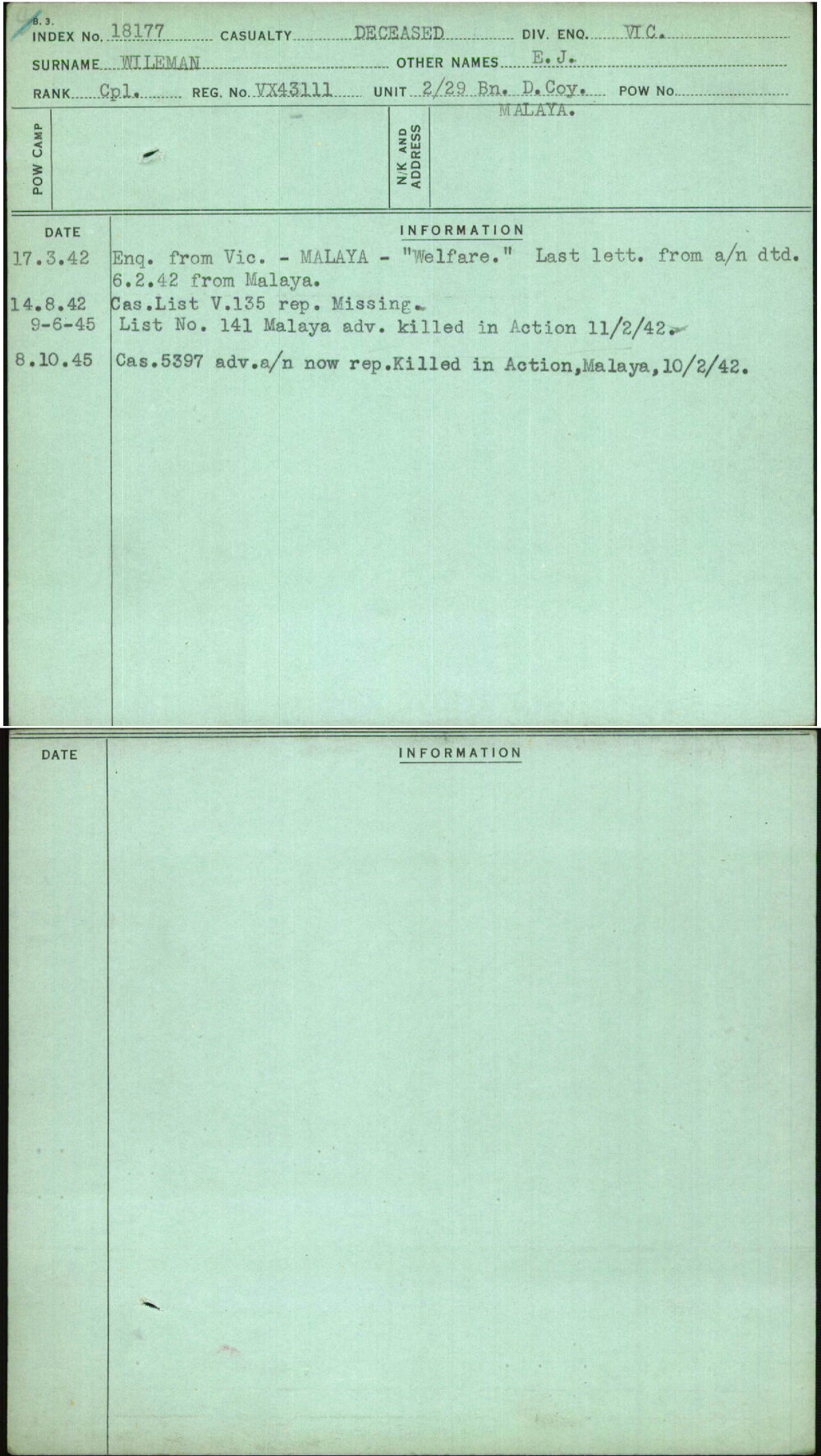 Wileman, E J, VX43111