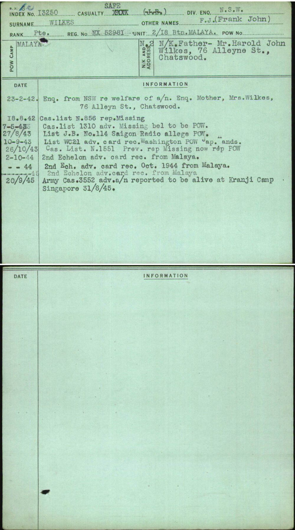 Wilkes, F J (Frank John), NX52981