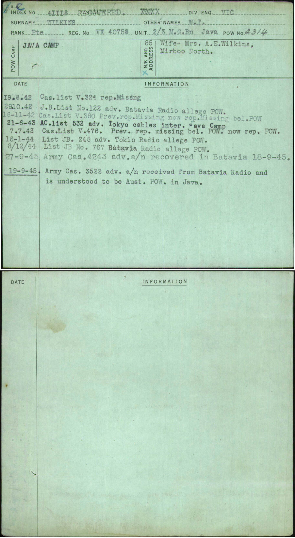 Wilkins, W T, VX40758