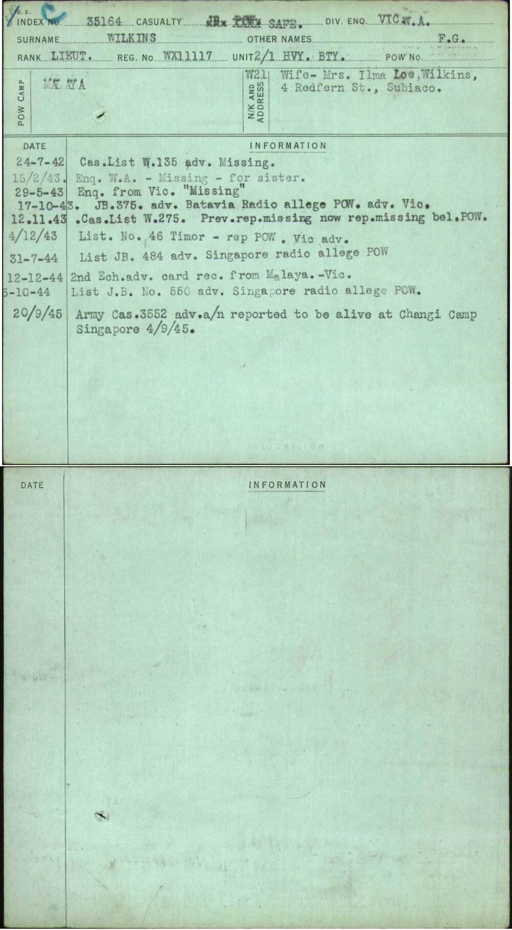 Wilkins, F G, WX11117