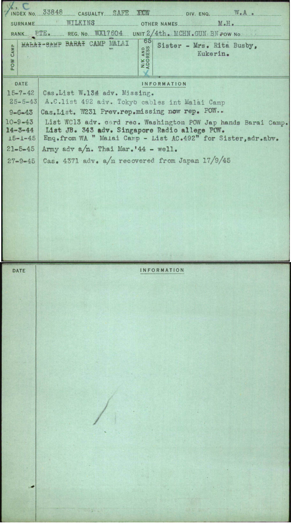 Wilkins, M H, WX17604
