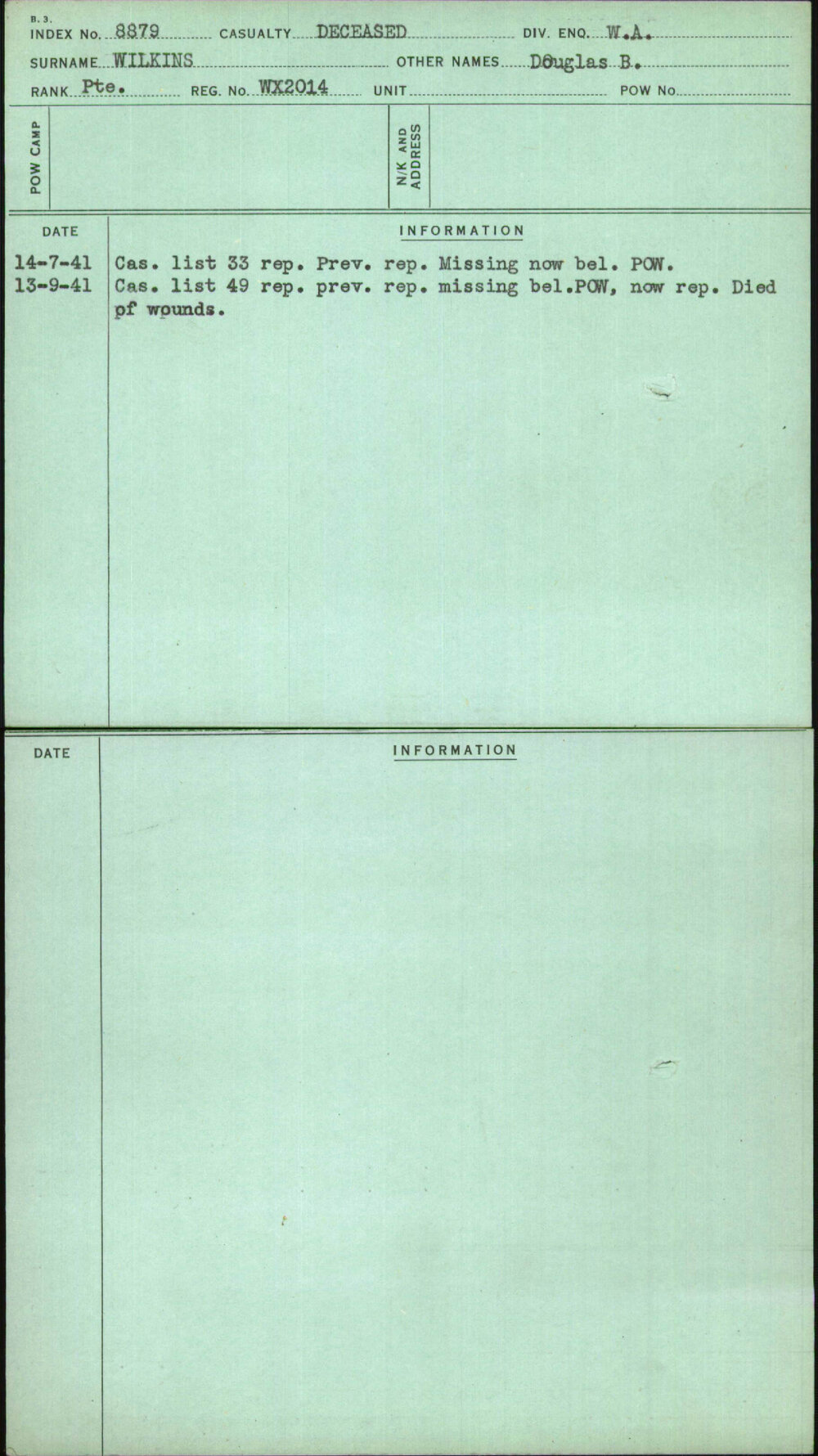 Wilkins, Douglas B, WX2014