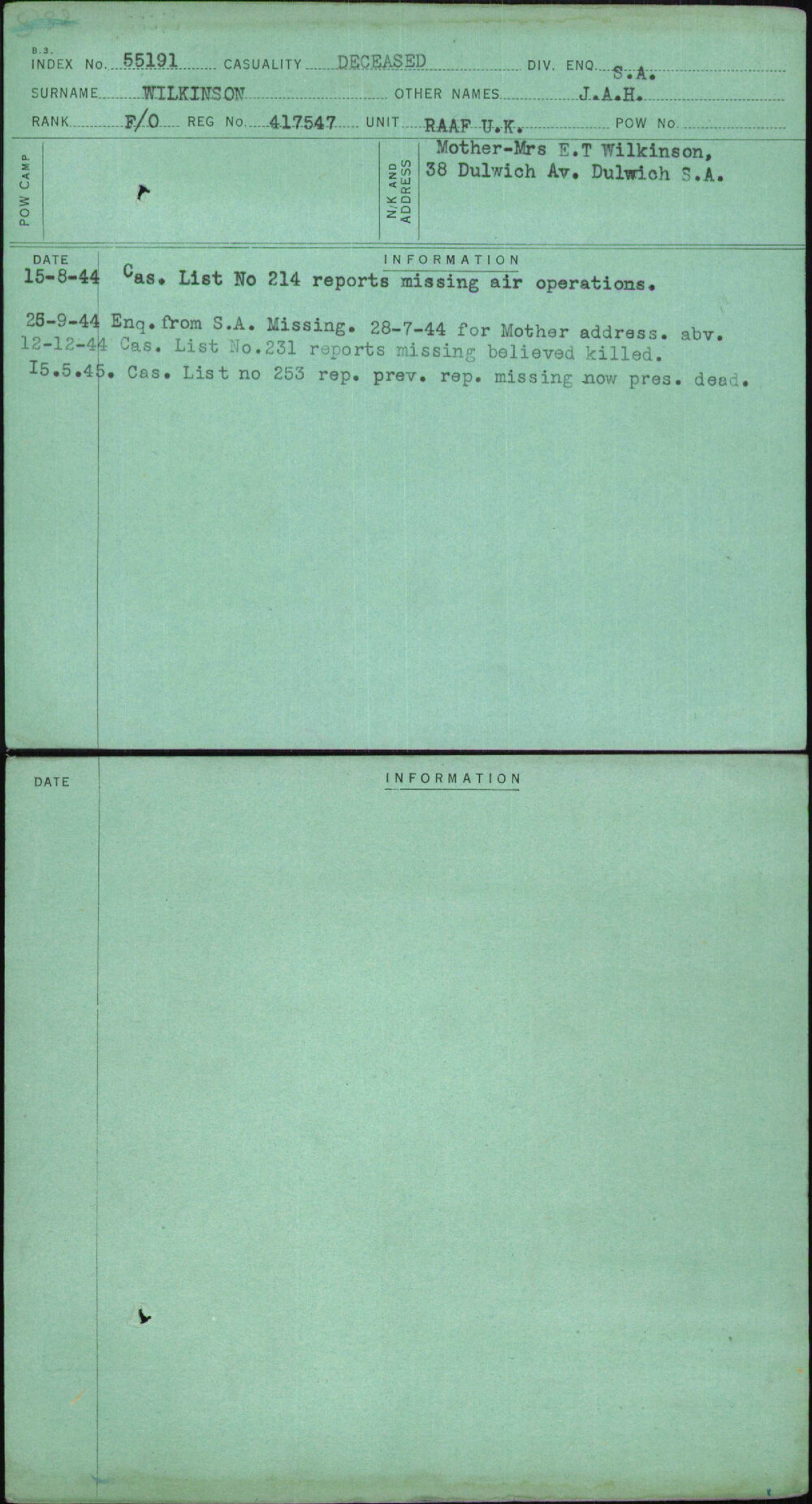 Wilkinson, J A H, 417547