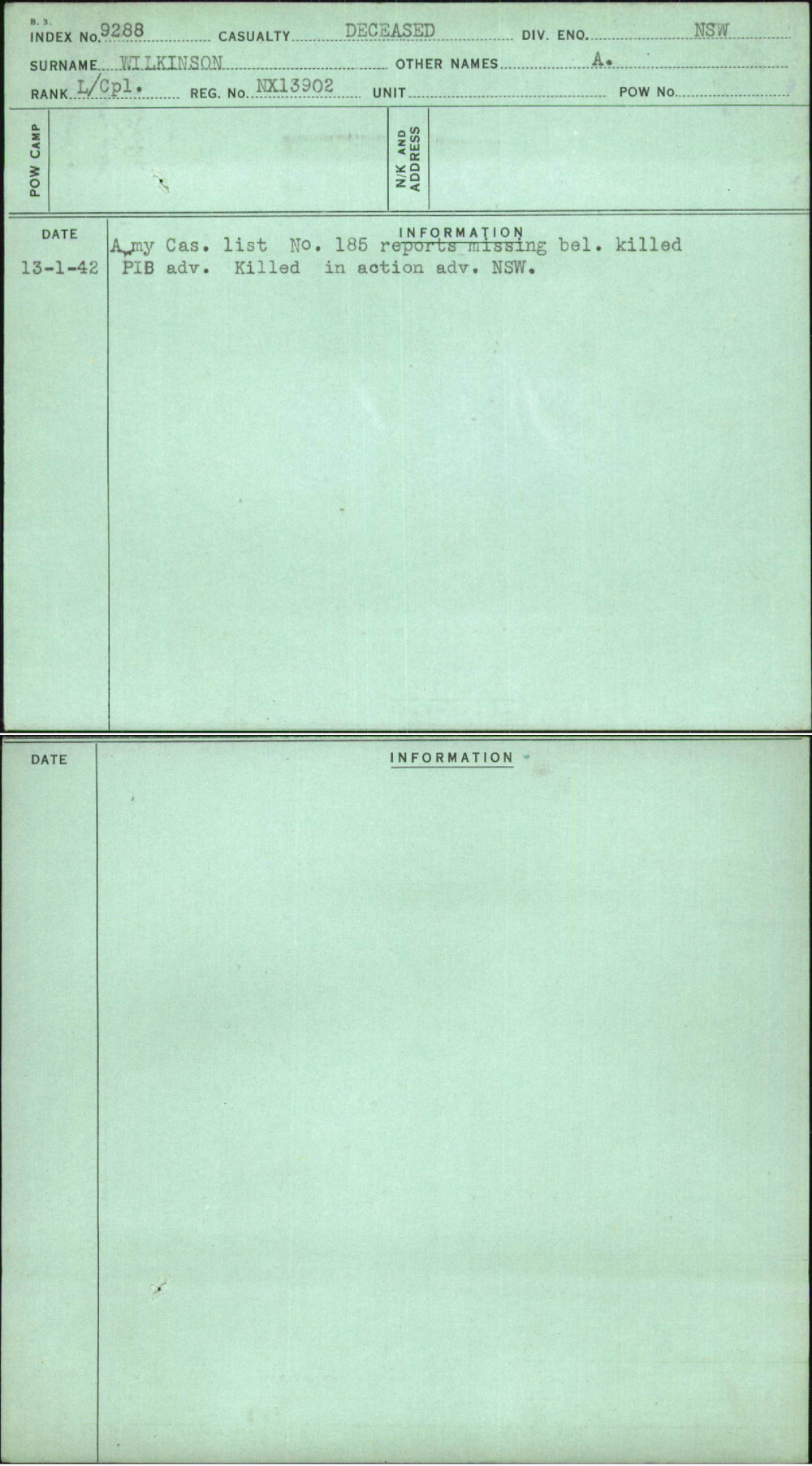 Wilkinson, A, NX13902