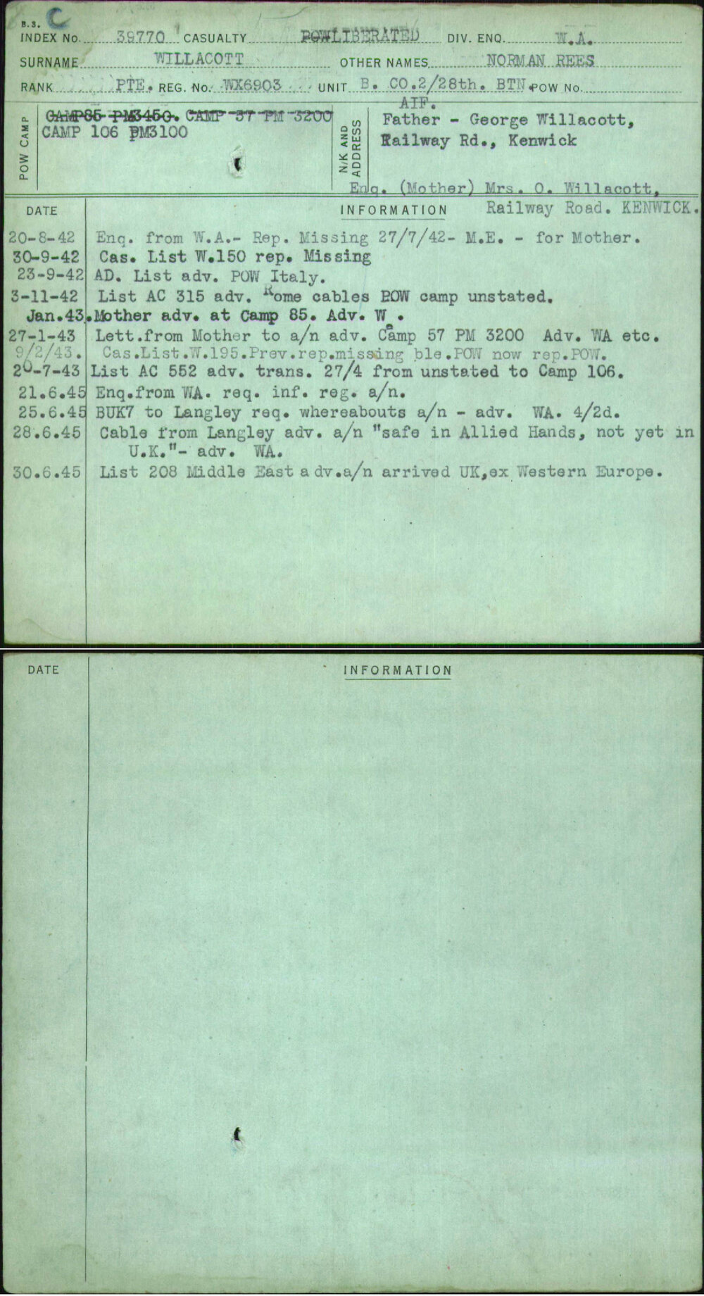 Willacott, Norman Rees, WX6903