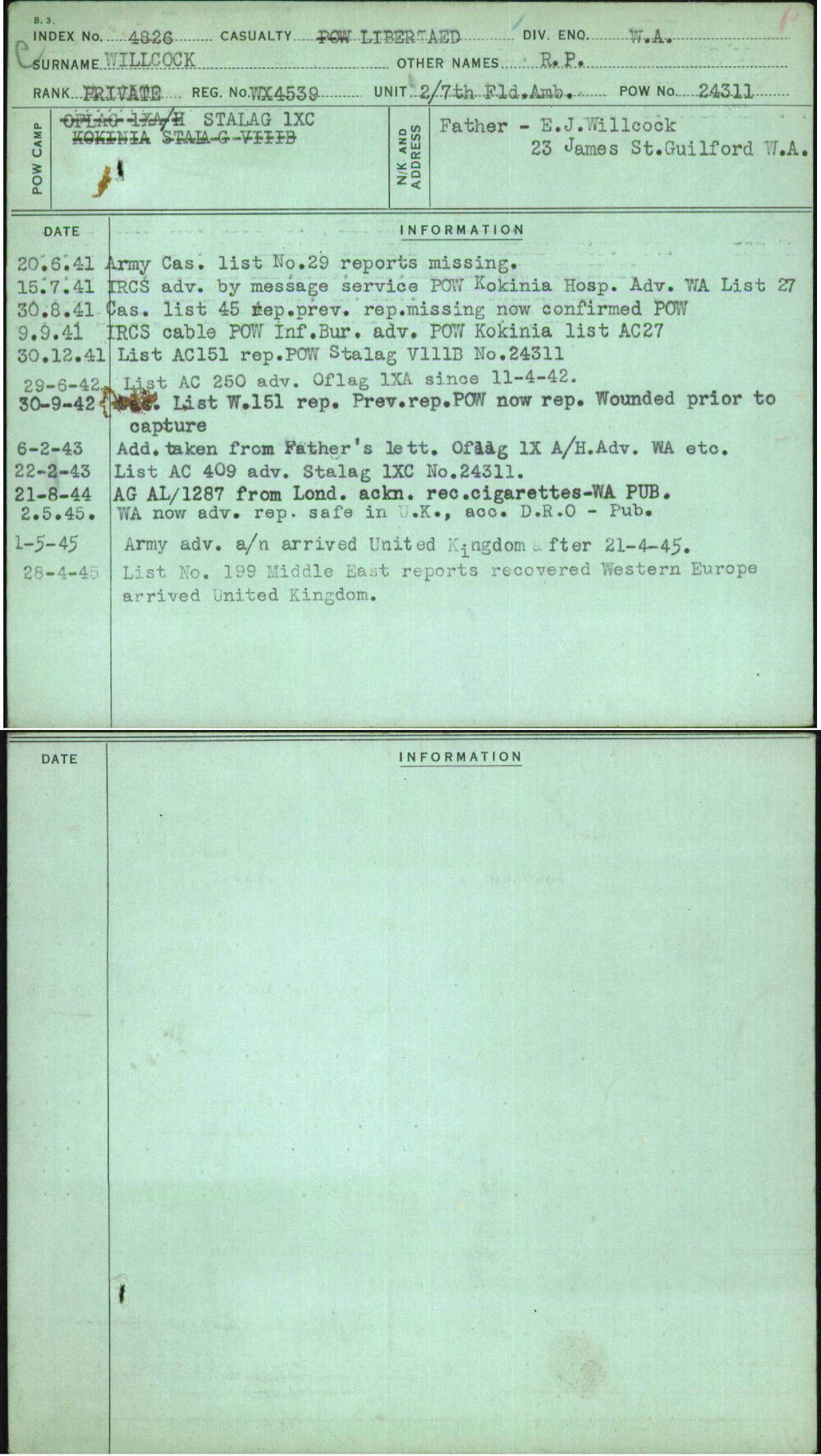 Willcock, R P, WX4539