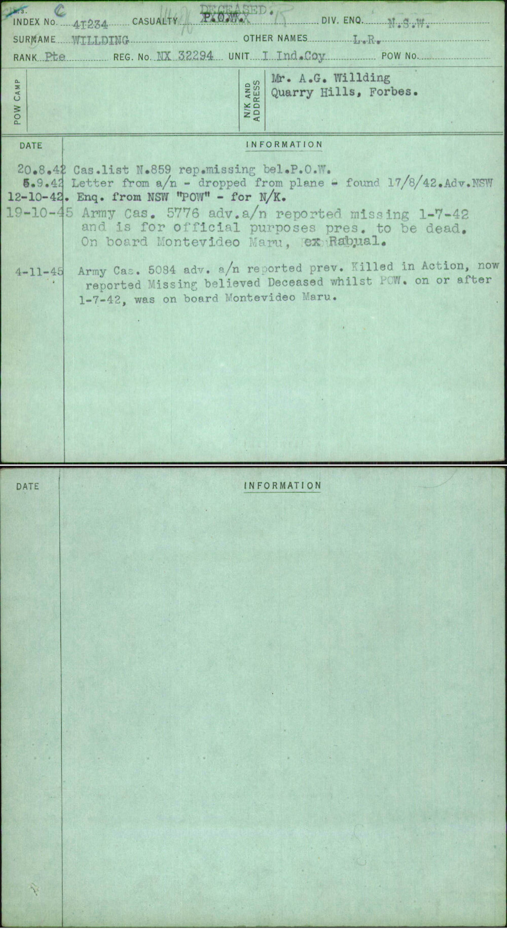 Willding, L R, NX32294