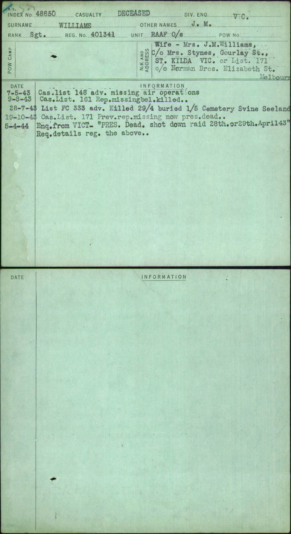 Williams, J M, 401341