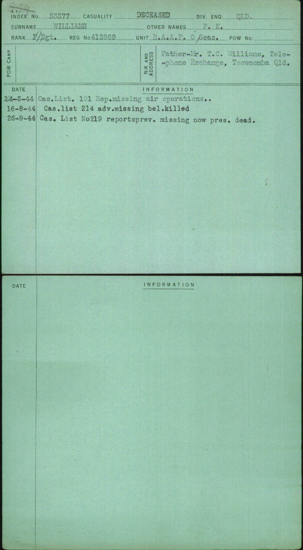 Williams, F K, 412869