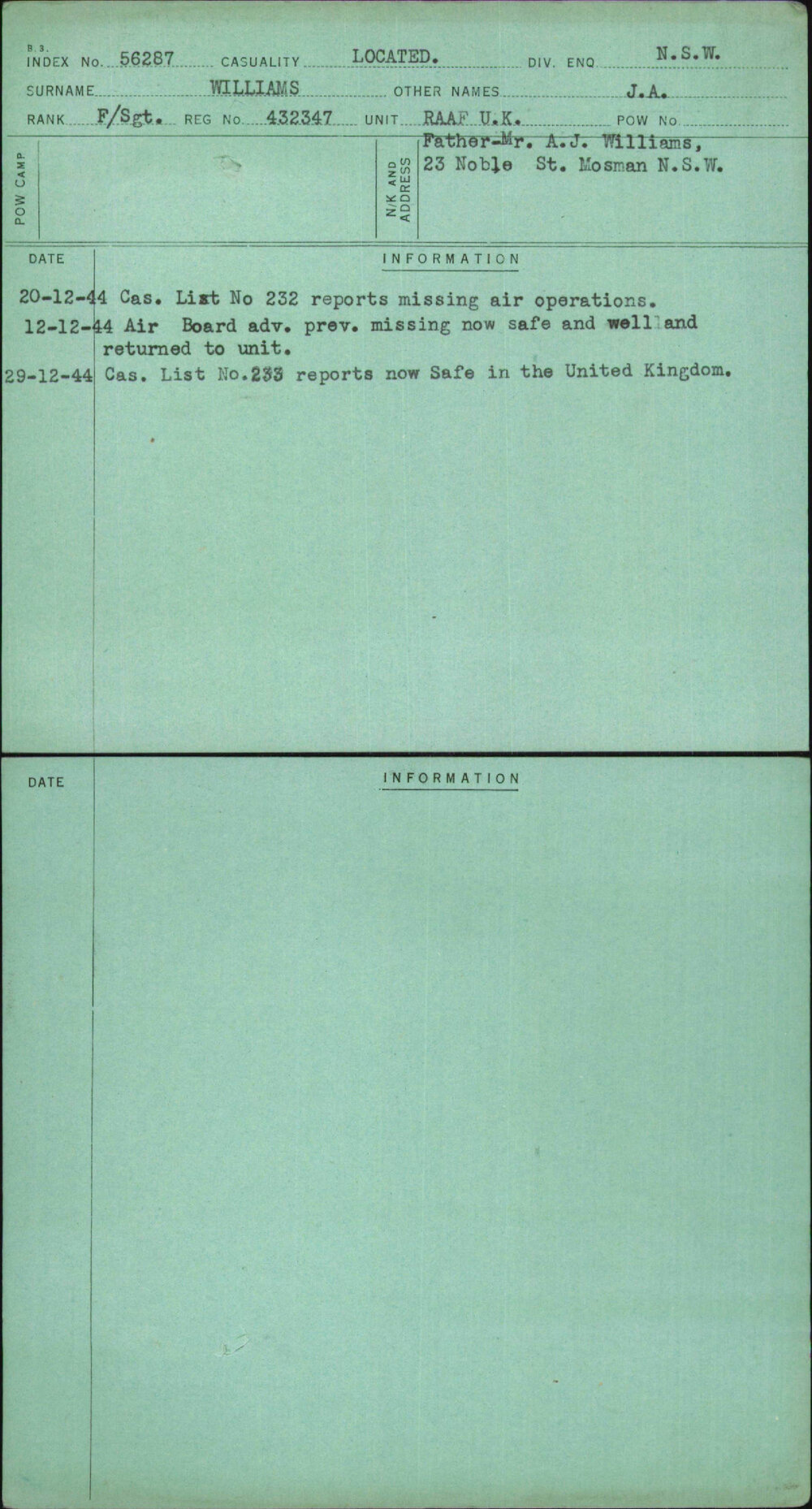 Williams, J A, 432347