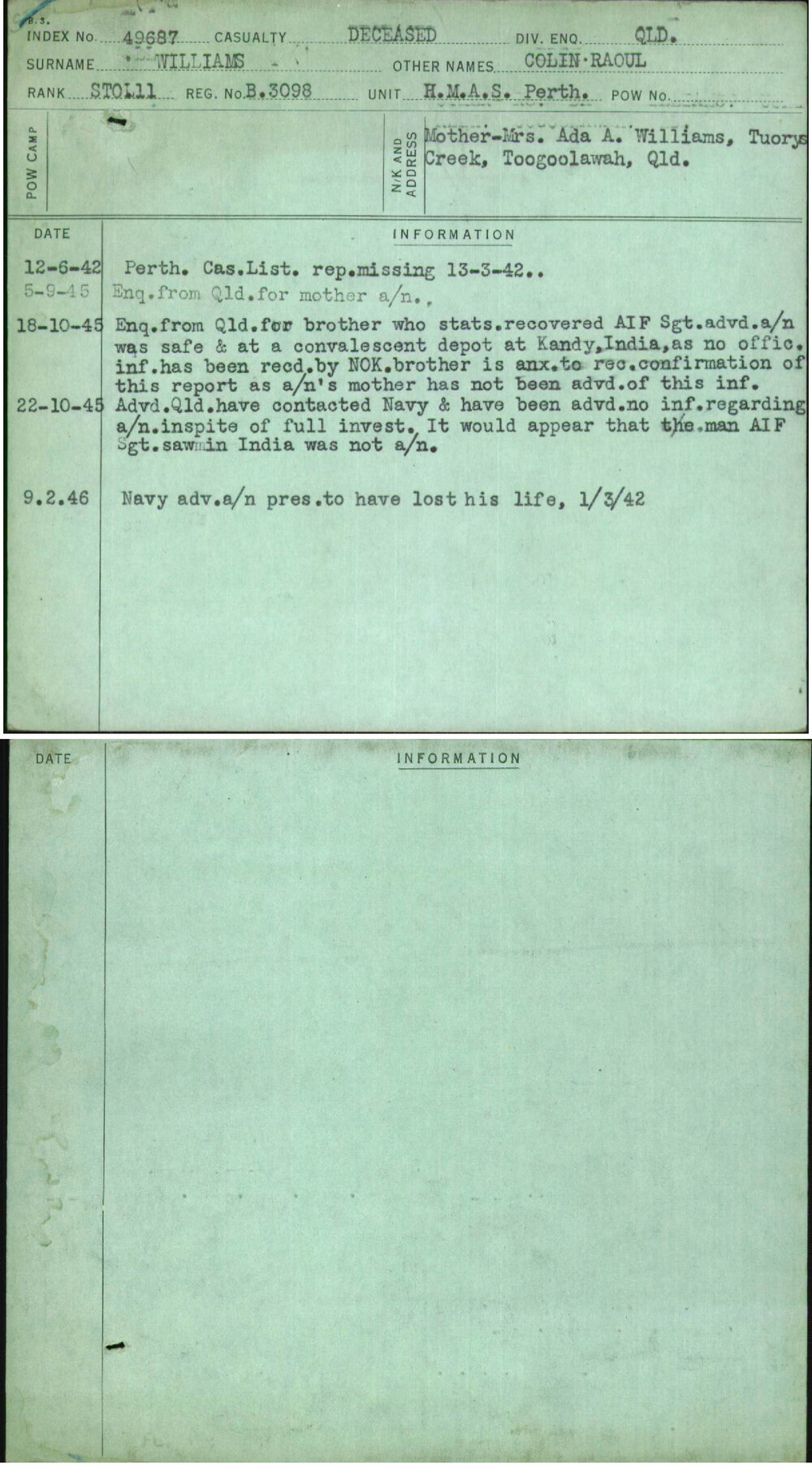 Williams, Colin Raoul, B3098