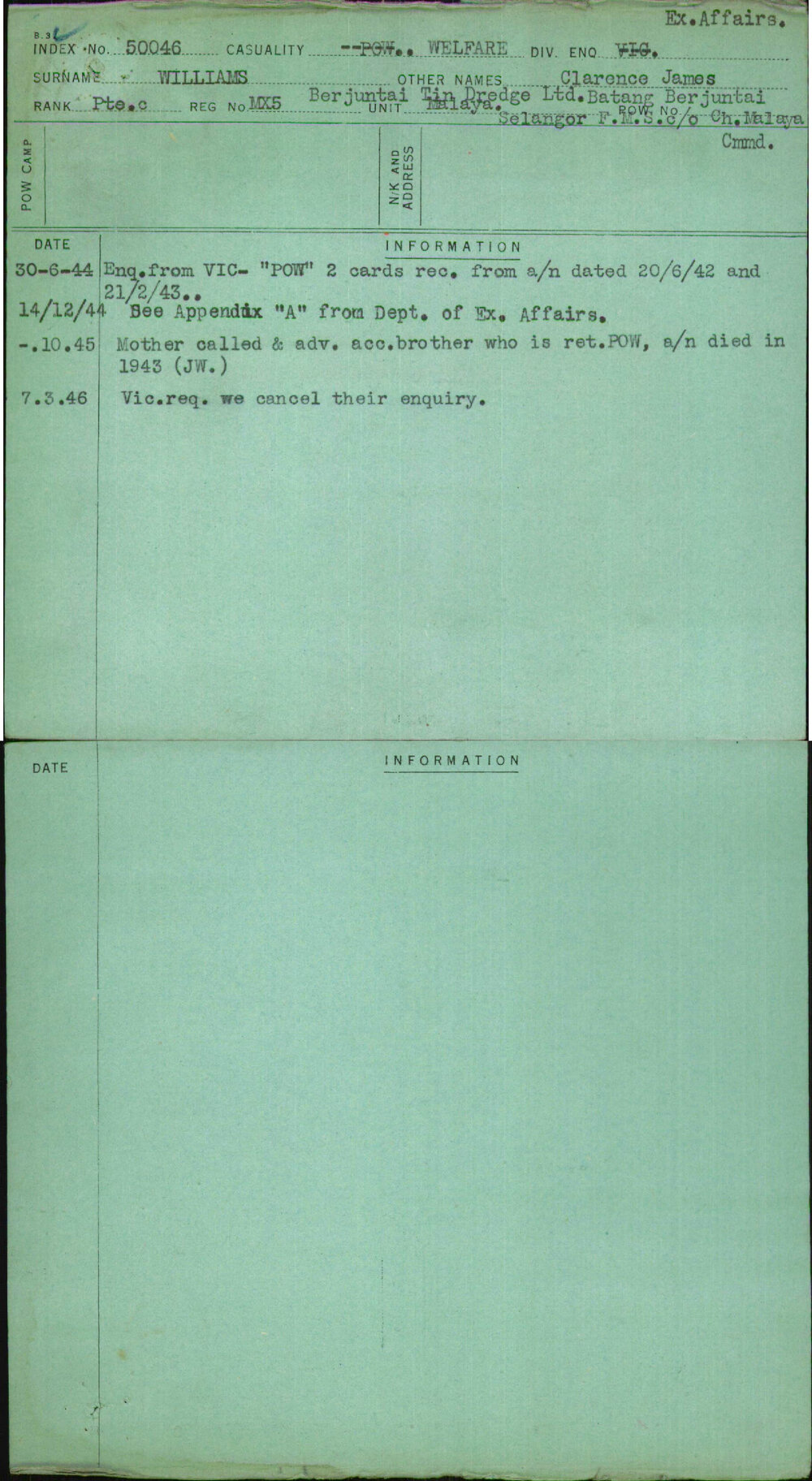 Williams, Clarence James, Mx5
