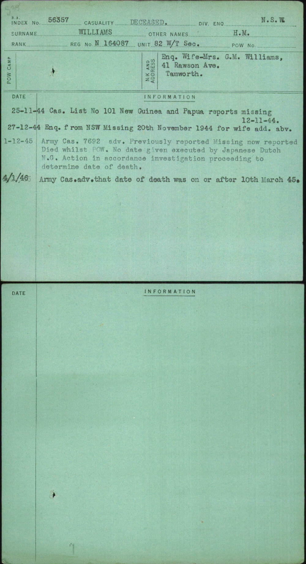 Williams, H M, N164087