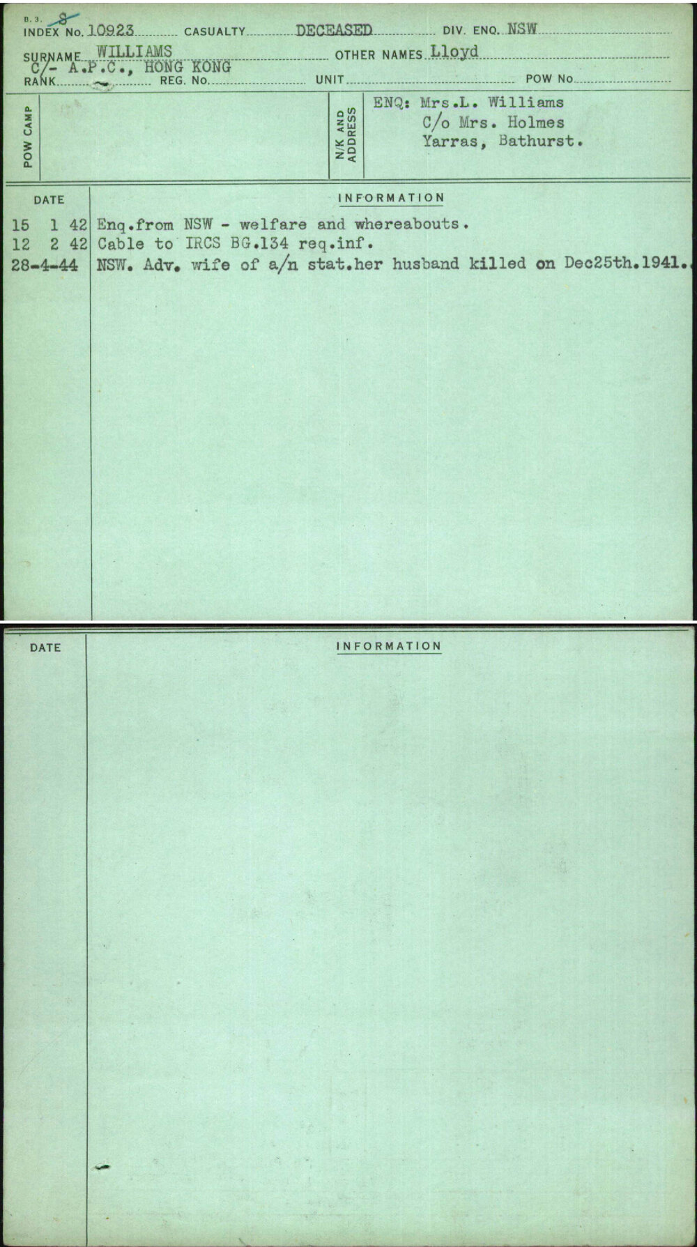 Williams, Lloyd, [No Service Number]