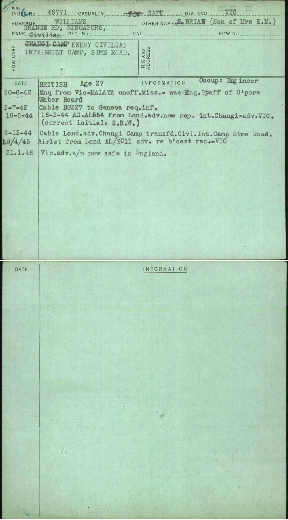 Williams, S Brian (Son Of Mrs E M), [No Service Number]