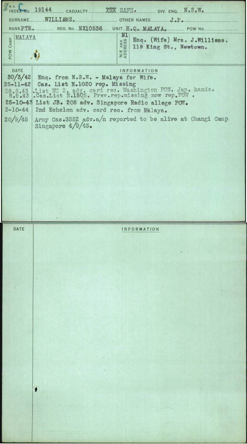 Williams, J P, NX10536