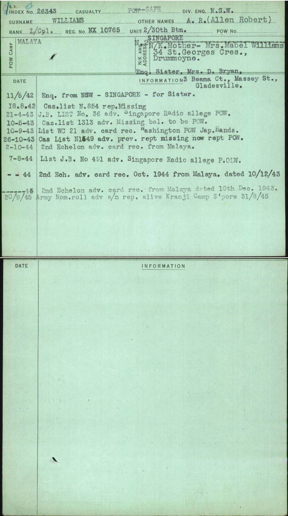 Williams, A R (Allen Robert), NX10765
