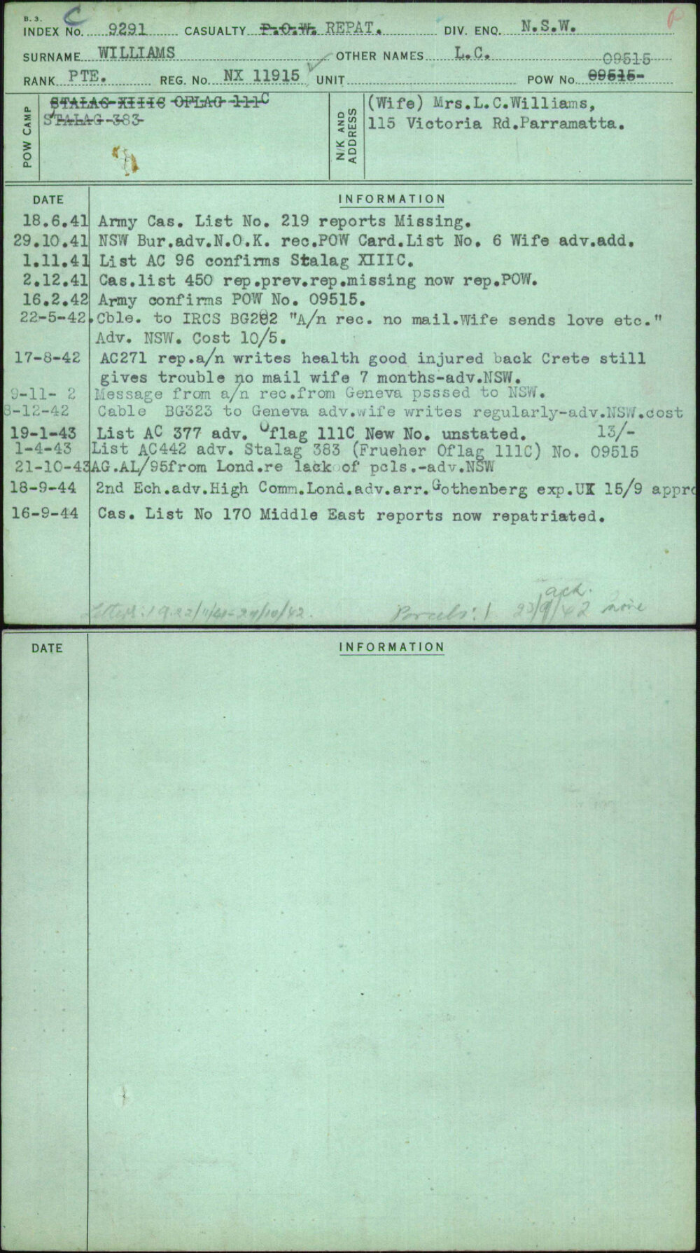 Williams, L C, NX11915