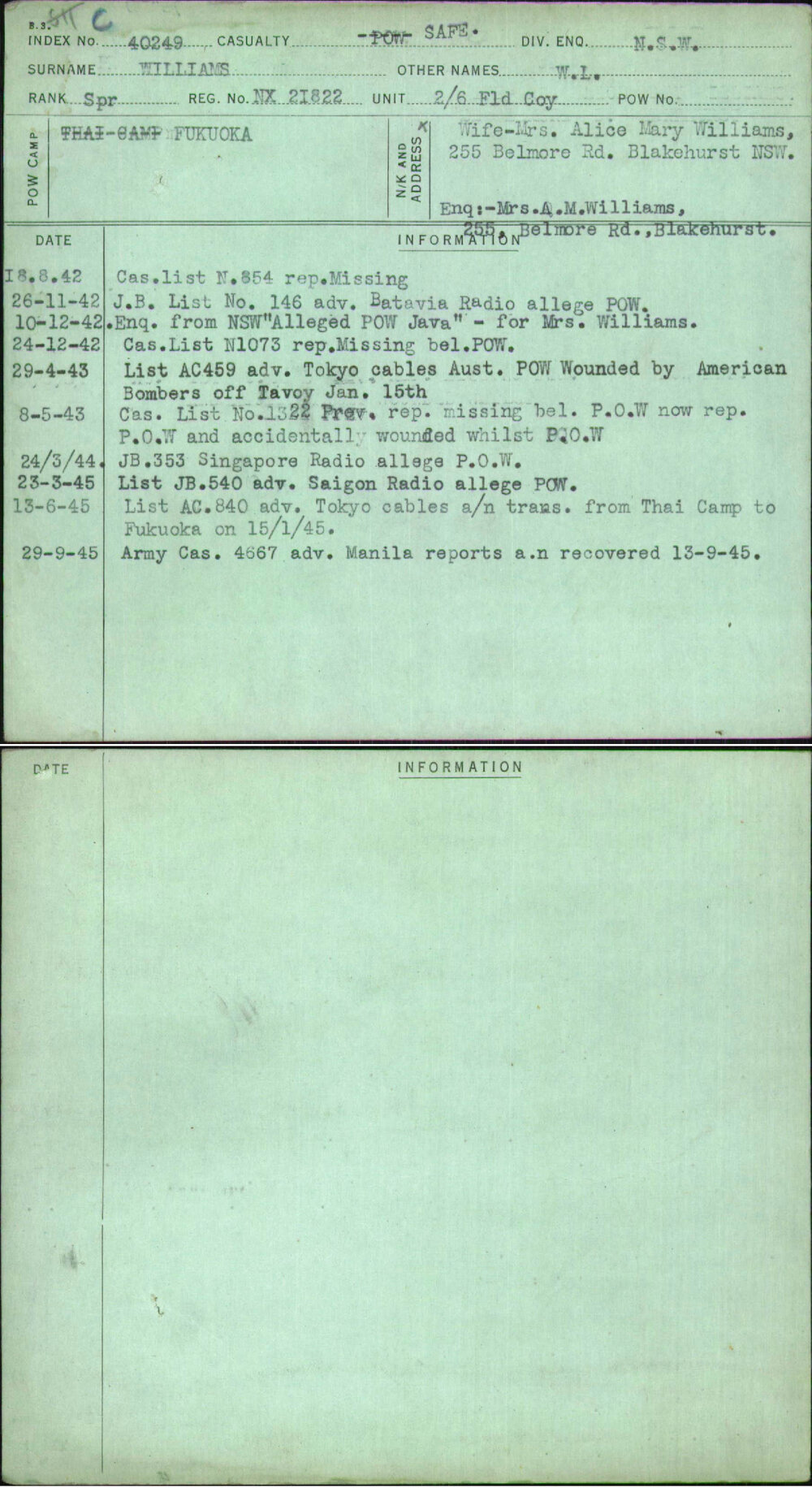 Williams, W L, NX21822