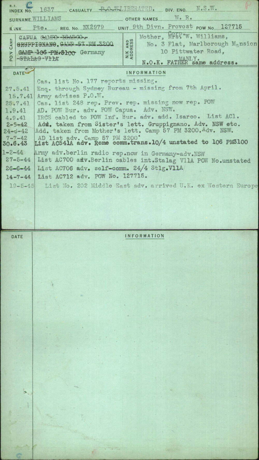 Williams, W R, NX2979