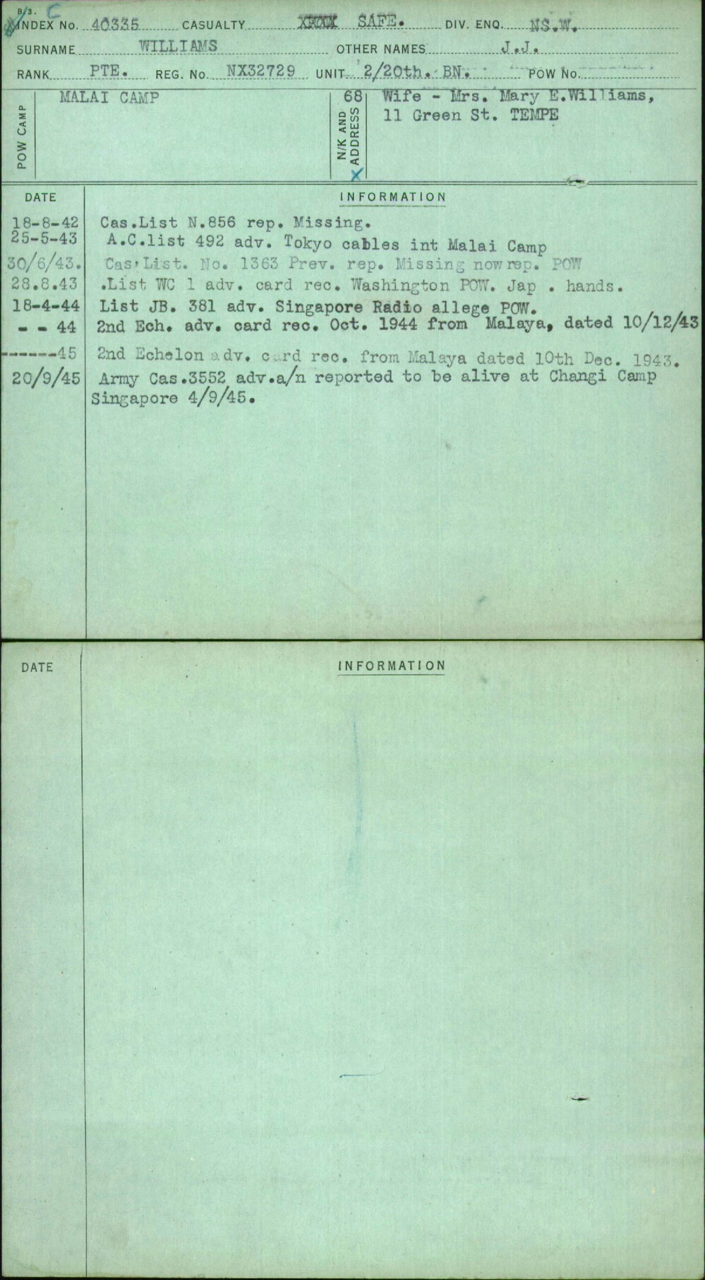 Williams, J J, NX32729