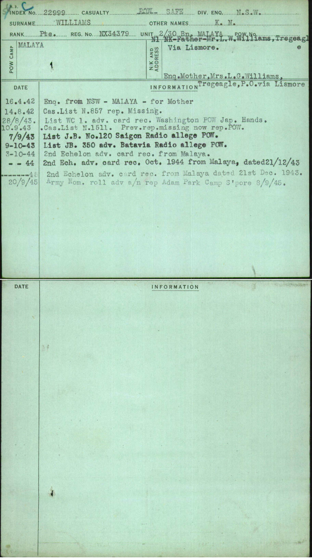 Williams, K N, NX34379