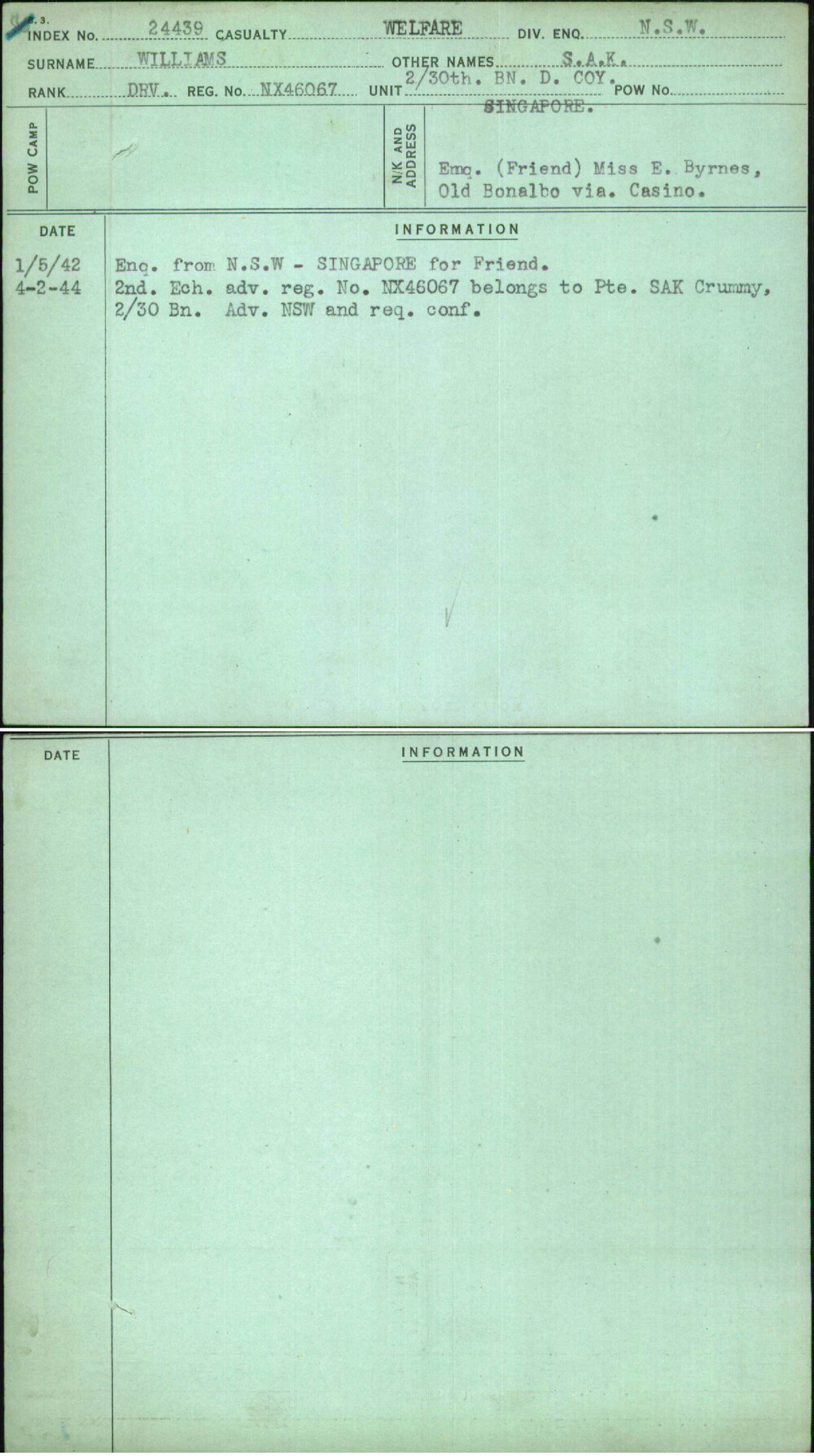 Williams, S A K, NX46067