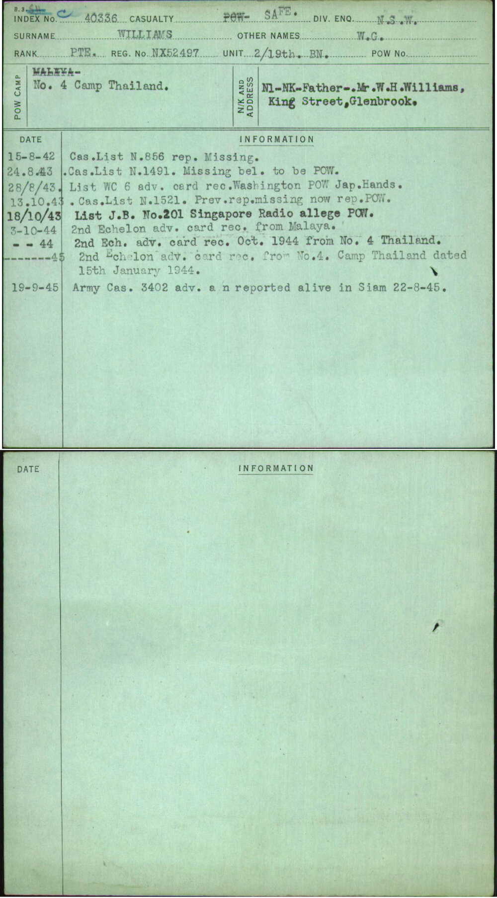 Williams, W G, NX52497