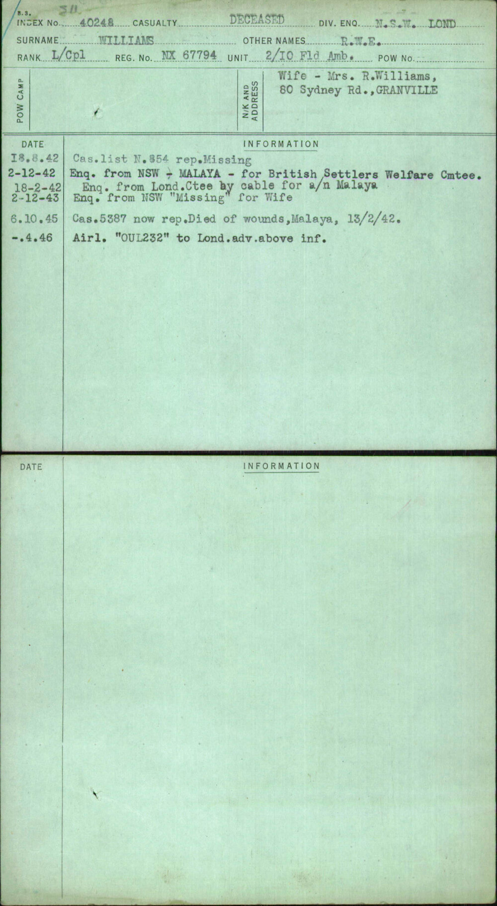 Williams, R W E, NX67794