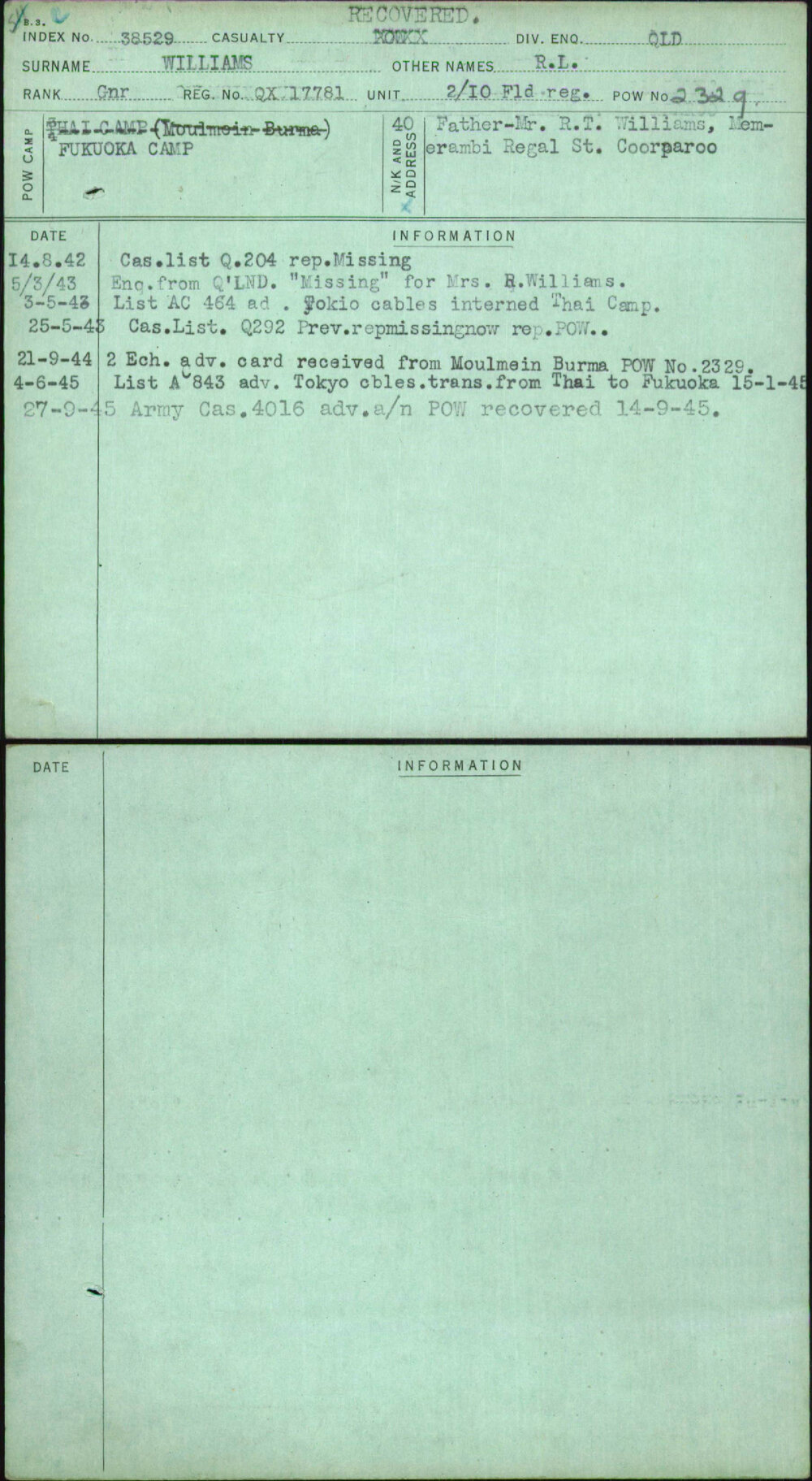 Williams, R L, QX17781