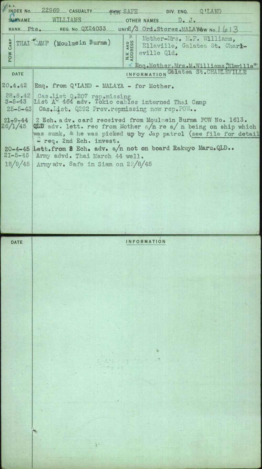 Williams, D J, QX24033