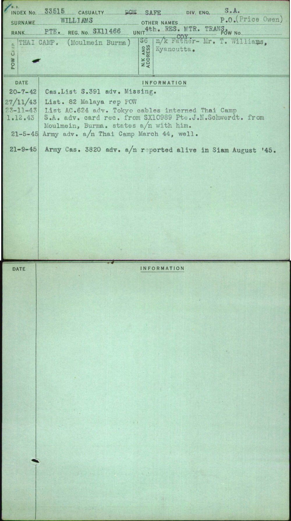 Williams, P O (Price Owen), SX11466